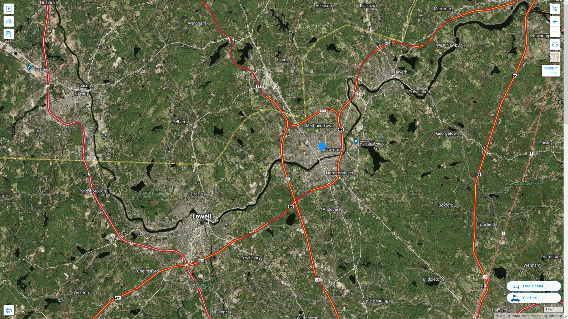 Lawrence Massachusetts Highway and Road Map with Satellite View